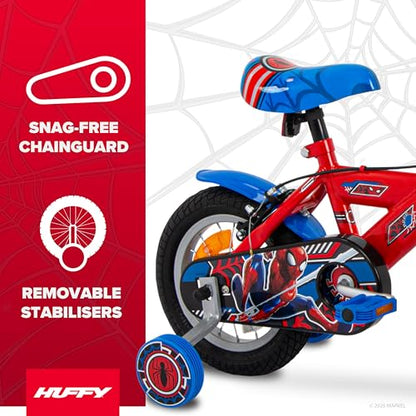 Huffy Spiderman Boys Bike12 inch Marvel Bike with Light & Sound Mask Feature for Kids ages 3-5 years, Red
