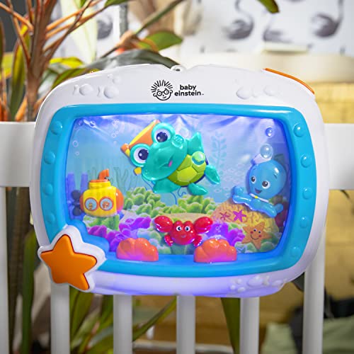 Baby Einstein Sea Dreams Soother crib toy with remote, calming lights, melodies, and sleep aid features for newborns and infants.