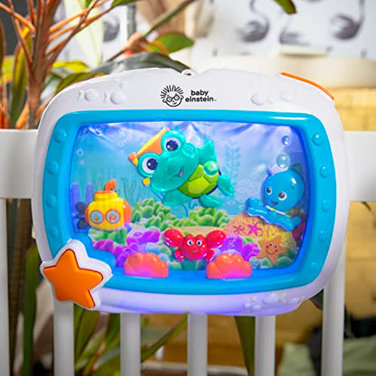 Baby Einstein Sea Dreams Soother crib toy with remote, calming lights, melodies, and sleep aid features for newborns and infants.