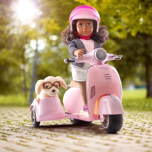 Our Generation OG Ride Along Scooter – Toy Scooter with Detachable Side Car for 18-inch Dolls – Includes Riders Helmet