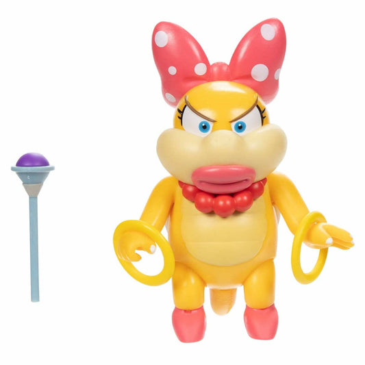 Super Mario World of Nintendo Wendy Koopa figure holding wand, 4-inch scale collectible toy from the Super Mario series.