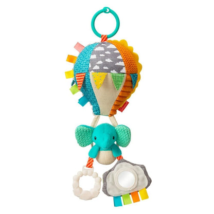 Infantino Go Gaga Playtime Pal hot air balloon sensory toy with clip, mirror, teether, and clacker for newborns and babies.