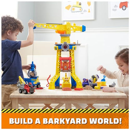 Rubble and Crew, Bark Yard Crane Tower Playset with Rubble Action Figure, Toy Bulldozer and Kinetic Build-It Play Sand, Kids’ Toys for Boys and Girls 3+