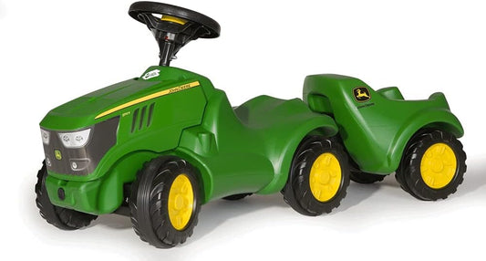 Rolly Toys Minitrac John Deere 6150R Baby Ride-On with Trailer, Tilting Trailer Under Bonnet, Steering Wheel with Horn, for Children from 1.5 Years