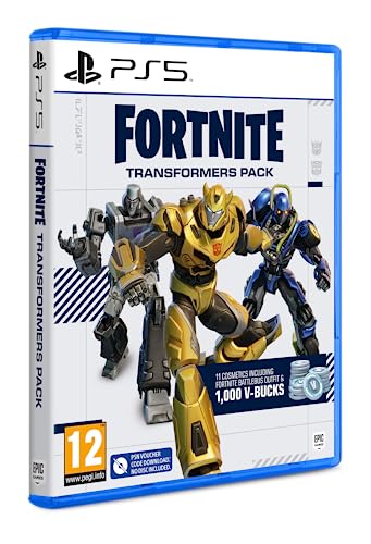 Fortnite Transformers Pack for PS5 by U&I Entertainment, featuring game download code in a box with Fortnite and Transformers branding.