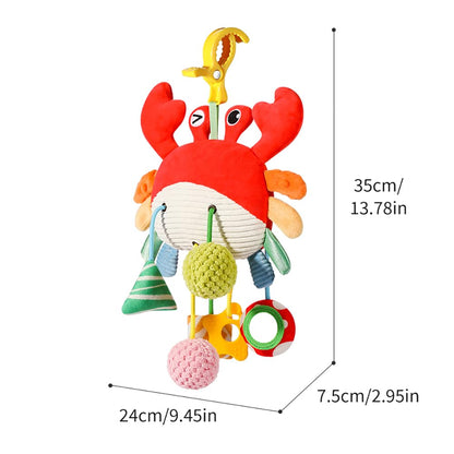 Vamotto Crab Car Seat & Stroller Toy for Babies 0-12 Months, Sensory Hanging Toy with Rattle, Mirror, Squeaker, Pull Strings, Fine Motor Skills Baby Gift for Newborn Infant Boy Girl