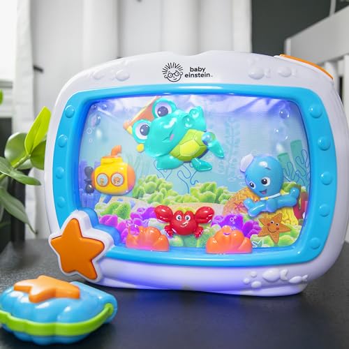 Baby Einstein Sea Dreams Soother crib toy with remote, calming lights, melodies, and sleep aid features for newborns and infants.