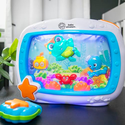 Baby Einstein Sea Dreams Soother crib toy with remote, calming lights, melodies, and sleep aid features for newborns and infants.