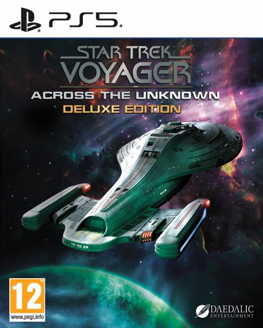 Star Trek Voyager Across The Unknown Deluxe Edition PS5 game by Nacon, featuring cover art with spaceship and starry background.