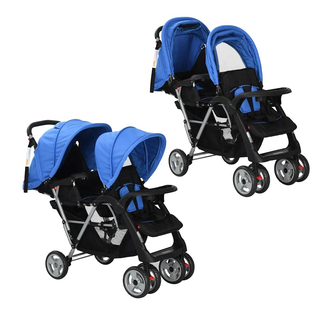 vidaXL Double Pushchair Steel Twin Pushchair Buggy Twin Buggy