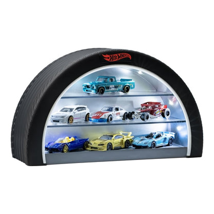 Hot Wheels Display Case Light - Officially Licensed Mattel Merchandise, Light Up Case Holds 8 Cars, Wheel Shaped Wall Moutable or Freestanding, Gift for Collectors