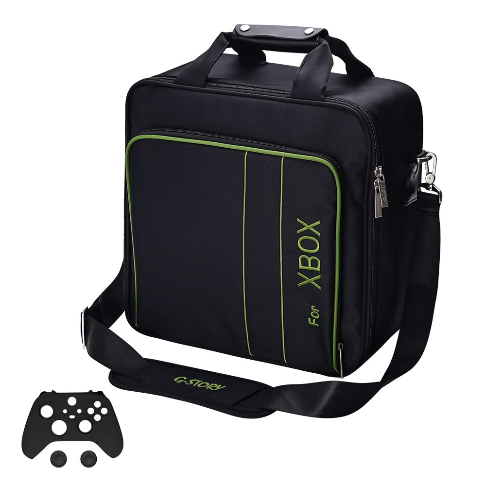G-STORY hard carrying case for Xbox Series S with storage compartments and included controller skin, suitable for travel and protection.