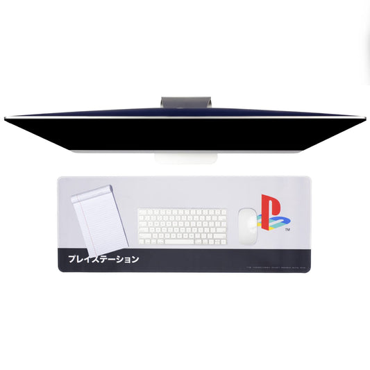 Paladone PlayStation Heritage desk mat featuring Sony logo, non-slip surface, large size, perfect for gaming and office setups.