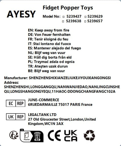 AYESY fidget popper sensory toy with airplane design for stress relief and autism support, suitable for toddlers 12 months and older.