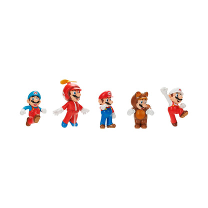 Set of five Nintendo Super Mario figures featuring Mario, each 6.5 cm tall, collectible toys from the Super Mario Nintendo series.