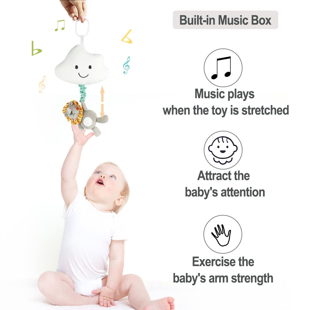 Blublu Park baby hanging musical toy with cloud design, clip-on lullaby music box for prams, strollers, and cribs.