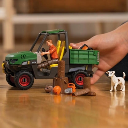 SCHLEICH Farm World - Working in The Forest Playset with Action Figure, Dog Figurine, Tractor Toy and Accessories - Imaginative Play Set for Kids Ages 3+