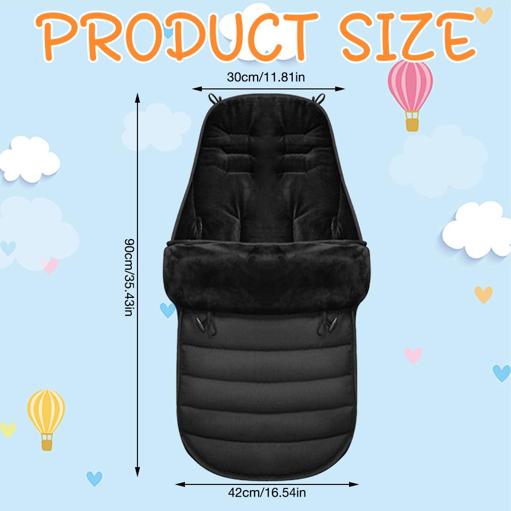Rppiup Footmuff for Pushchair Universal, Soft Cosy Universal Footmuff for Stroller with Ultra-fine Fleece Lining, Waterproof Windproof Pushchair & Pram Footmuffs for Pushchair Stroller Buggy (Black)