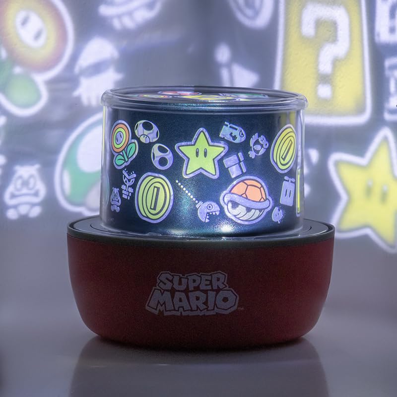 Paladone Super Mario projection light with interchangeable scenes, mood lighting, and three light modes, ideal for gaming room decor.