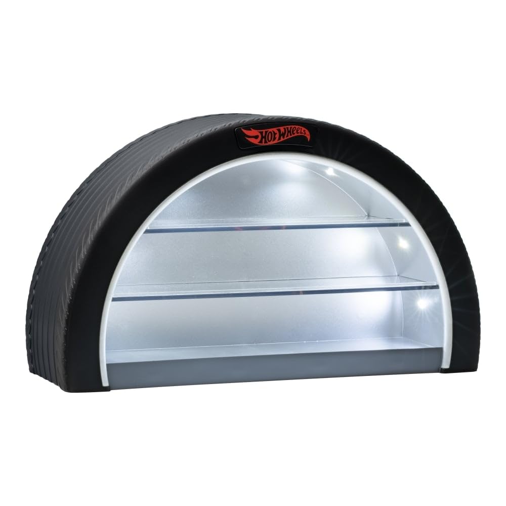 Hot Wheels Display Case Light - Officially Licensed Mattel Merchandise, Light Up Case Holds 8 Cars, Wheel Shaped Wall Moutable or Freestanding, Gift for Collectors