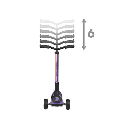 Globber Ultimum 3 wheel scooter in neochrome, featuring adjustable height, wide deck, and folding design for kids and adults.