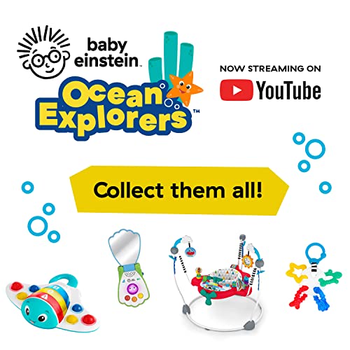 Baby Einstein Ocean Explorers Neptune's Kick & Explore musical crib toy with colorful ocean theme and interactive kick pad for babies.
