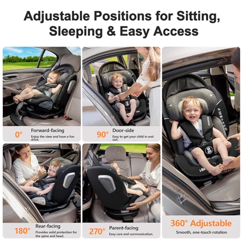 Vasacava Baby Car Seat 360° Rotating i-Size R129 ISOFIX with Support Leg Newborn to 12 Years Side Impact Protection Adjustable Headrest & Recline Group 0+1+2+3 Suitable from 40–150cm
