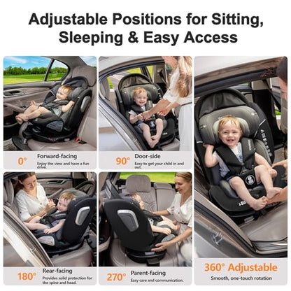 Vasacava Baby Car Seat 360° Rotating i-Size R129 ISOFIX with Support Leg Newborn to 12 Years Side Impact Protection Adjustable Headrest & Recline Group 0+1+2+3 Suitable from 40–150cm