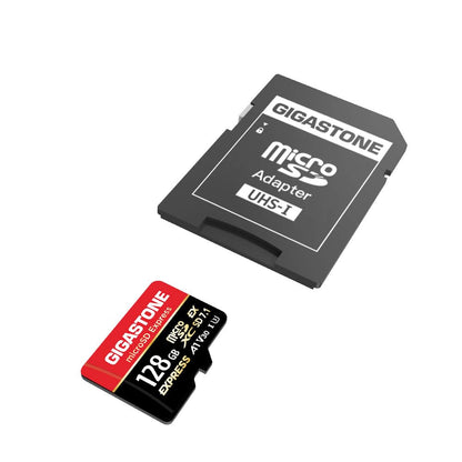 Gigastone 128GB microSDXC Express card with SD adapter, high-speed R/W up to 880/500MB/s, compatible with Switch 2 and cameras