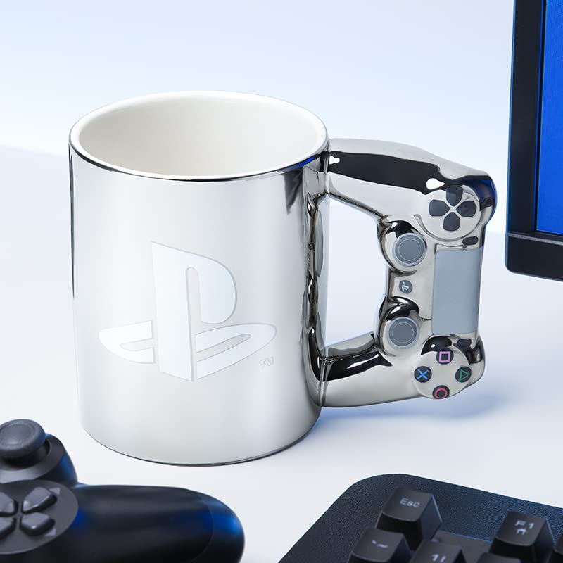 PlayStation Paladone DS4 Silver Controller Mug, Ceramic Coffee Mug for Gamers, 550 ml, Multicolored, PP9388PS