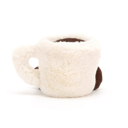 Soft Jellycat Amuseable espresso cup plush toy with a smiling face and cute arms, perfect for cuddling and playtime.