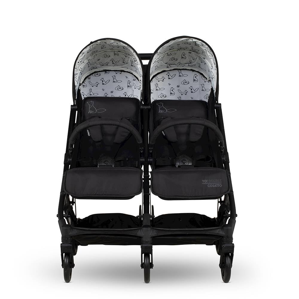 Cosatto Yo Double Stroller, Twin Baby Pushchair, Lightweight Compact Fold, Birth to 22kg, UPF 100+, Free Raincover (Foxed)