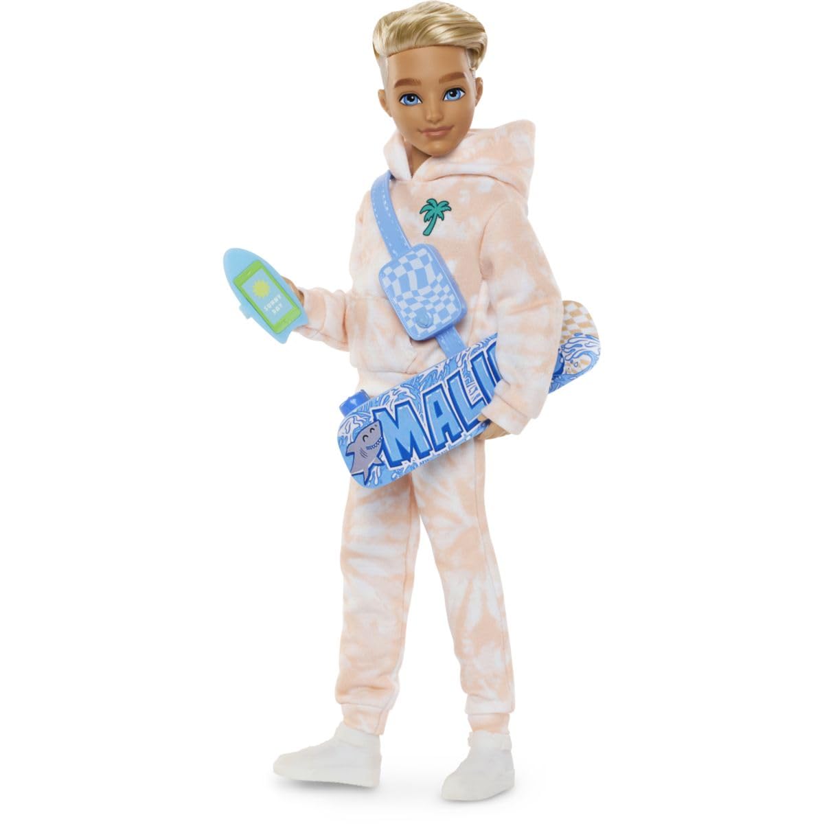 Barbie Dream Besties Ken fashion doll with blonde hair, removable outfits, summer and skateboard-themed accessories, poseable figure