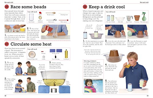 Open book showing colorful science experiment illustrations from DK's 101 Great Science Experiments guide.