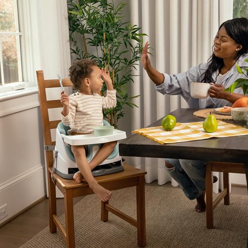 Ingenuity, Baby Base 2-in-1 Seat, Mist, Booster Chair, Dining and Feeding Seat for Toddlers, Easy to Clean with Removable and Self-Storing Tray, Ages 6 Months+