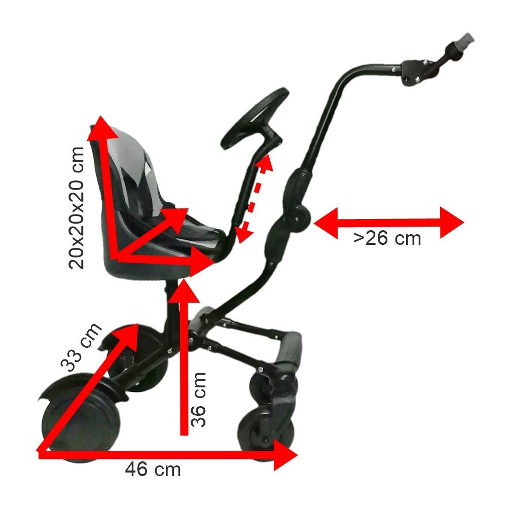 Roma Uptown 4 Wheel Toddler Seat & Steering Wheel, Universal Buggy Board with Seat, Side Attachment for Pushchairs & Buggies, Supports Up to 25kg, Eliminates Double Pram Need