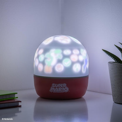 Paladone Super Mario projection light with interchangeable scenes, mood lighting, and three light modes, ideal for gaming room decor.