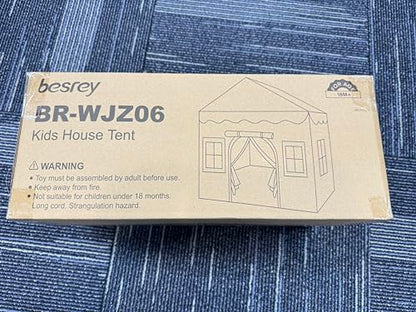 Besrey 2-in-1 kids play house tent with lights and pad, green indoor toddler tent with two doors and princess design for children.
