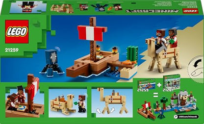 LEGO Minecraft The Pirate Ship Voyage - Boat Toy with 2 Pirates & 2 Animal Figures, plus Accessories incl. a Sword & Map - Gamer Gift for 8+ Year Old Boys and Girls 21259