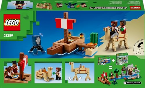 LEGO Minecraft The Pirate Ship Voyage - Boat Toy with 2 Pirates & 2 Animal Figures, plus Accessories incl. a Sword & Map - Gamer Gift for 8+ Year Old Boys and Girls 21259