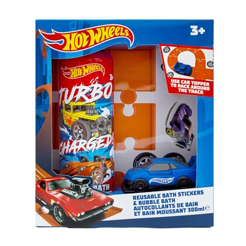 Hot Wheels Children's Bath Stickers & Bubble Bath Set - Set Includes Bath Toy Car, Bubble Bath 300ml and Bath Racing Track Stickers (Reusable)