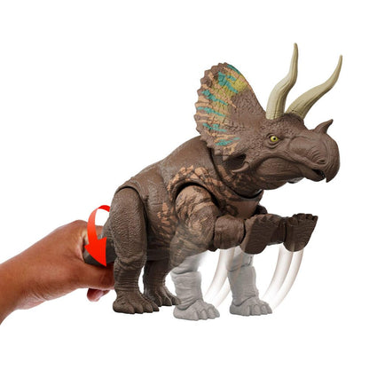 Mattel Jurassic World Rebirth Gigantic Thrashers Eotriceratops Dinosaur Figure Toy, Large Species, 2 Tail Activated Rampage Attacks, Digital Play, JGB93