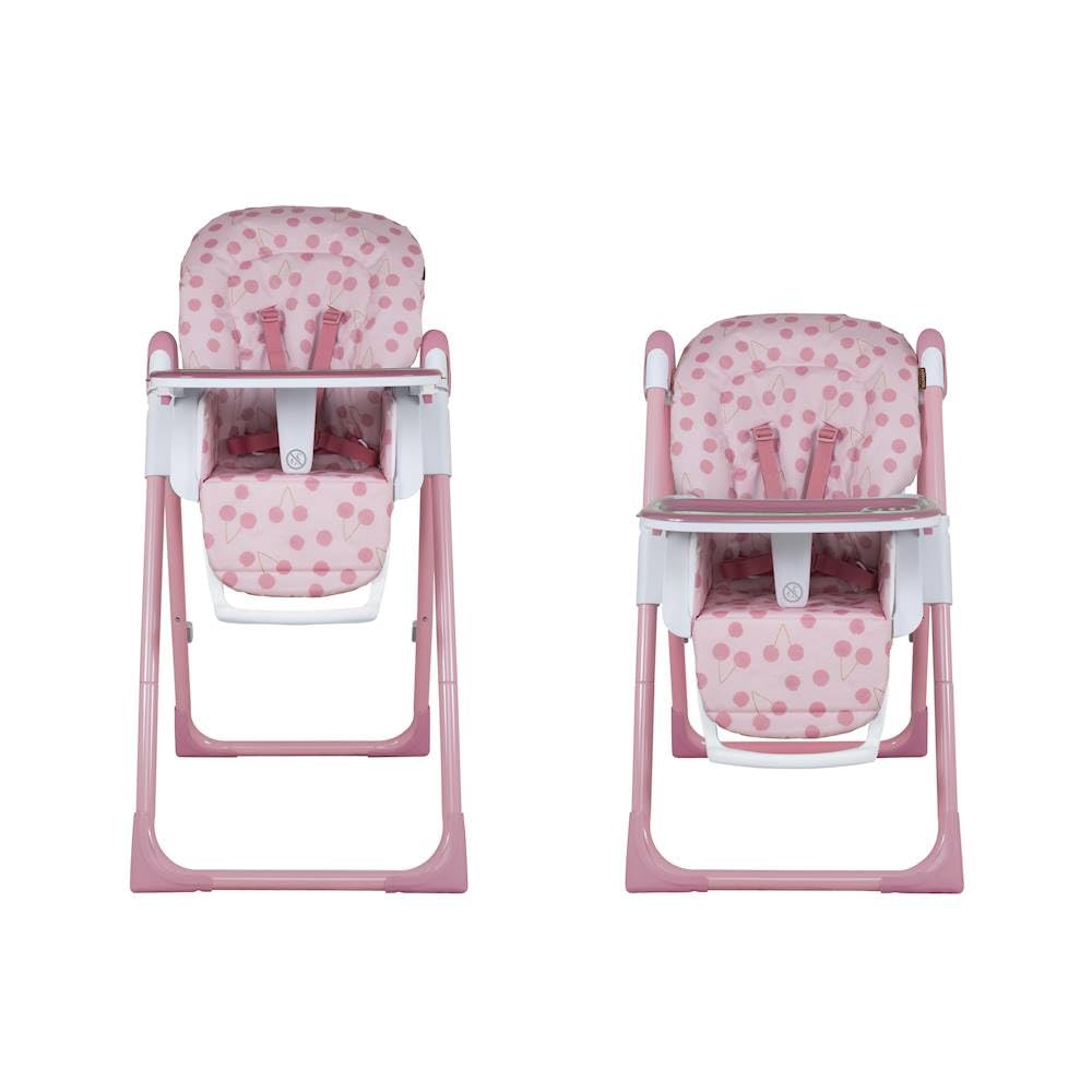 Cosatto Pip adjustable highchair in Cherry Pie with padded seat, footrest, tray, cup holder, lightweight, compact foldable design