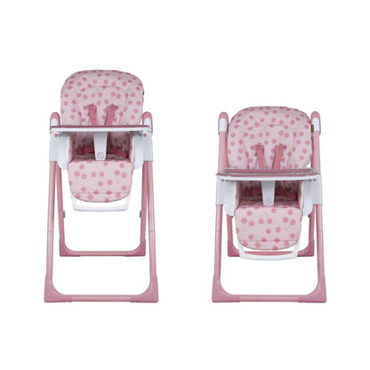 Cosatto Pip adjustable highchair in Cherry Pie with padded seat, footrest, tray, cup holder, lightweight, compact foldable design