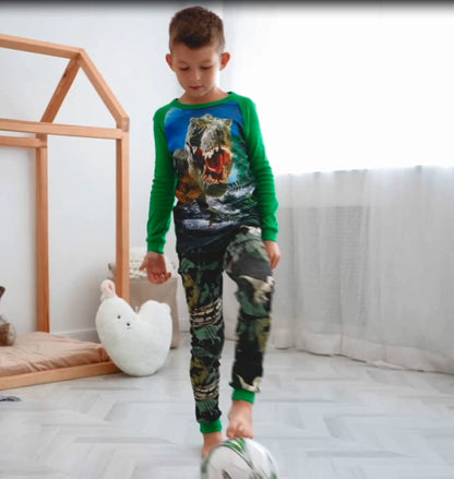 SOIBEEN Pyjamas for Boys Dinosaur Nightwear Cotton Clothes Kids Sleepwear Long Sleeve PJs Set 4 Piece Outfit Xmas Gift 7 Years