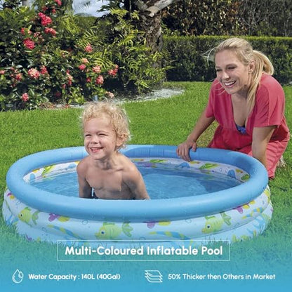 Multi-coloured TOIS inflatable paddling pool for kids, 48 x 10 inches, showcasing ocean life design for smaller gardens.