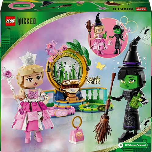 LEGO Wicked Elphaba & Glinda Figures - Play and Display Toy with Accessories incl. a Broom, Crown & Purse plus a Window Scene - Gift for 10+ Year Old Girls & Movie Fans - 75682