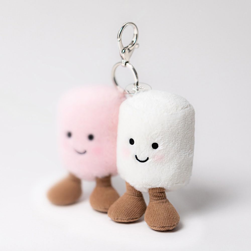 Jellycat Amuseable Marshmallow bag charm keyring with soft plush marshmallow design and colorful accents.
