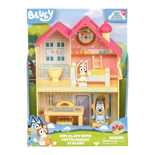 Bluey Mini Home Playset Compact House Playset With Carry Handle Three Different Rooms Kitchen, Bedroom and Bathroom Includes Figure With 5 Play Pieces