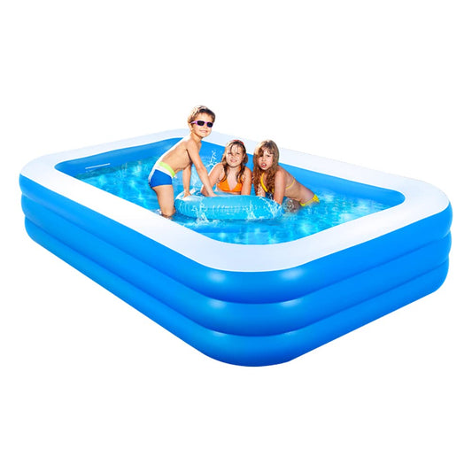 GALAXYER Inflatable Paddling Pool, 3 Rings Large Rectangular Family Swimming Center for Kids Toddlers Adult, Indoor Outdoor Garden Swimming Pool, 205 × 125 × 50 CM